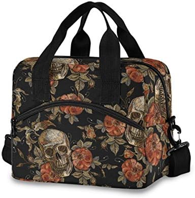 Halloween Skull lunch Bags for Women / Men with Containers Gothic Skeleton Flowers Lunch Box trajna