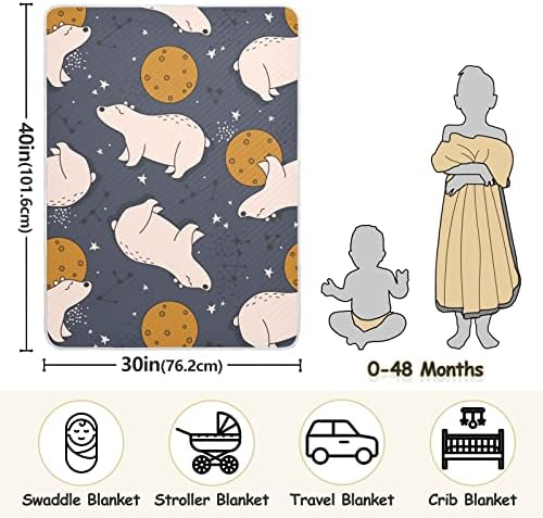 Swaddle pokrivač bijeli medvjedi Polarni pamučni pokrivač za dojenčad, primanje pokrivača, lagana mekana prekrivačica za krevetić, kolica, rakete, planete, 30x40 u