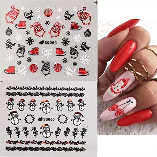 12 listova Božićne naljepnice za umjetnost noktiju crvene crne Božićne naljepnice za nokte samoljepljivi