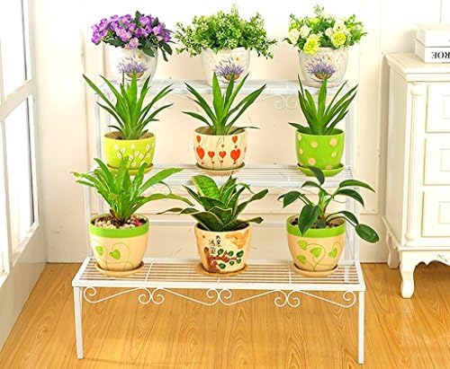 Mkkm stalak za biljke Iron Plant stalci za saksije za cvijeće Home Garden Patio Decor Display Stand višeslojne merdevine Bonsai držač višeslojna polica za cvijeće, bijela