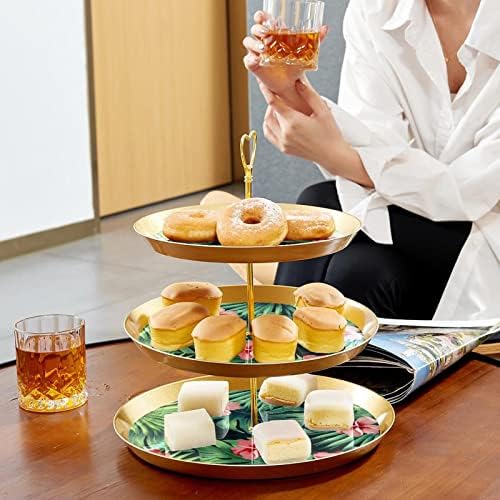 Tropski zeleni 3-slojni stalak za kolačiće poslužavnik za posluživanje, reljefni stalak za desertne torte, stalak za posluživanje peciva za vjenčanje, čajanku, rođendan