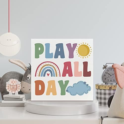 Igraonica Drvena kutija znak, Igrajte se cijeli dan, inspirativni dekor za spavaću sobu za bebe, motivaciona