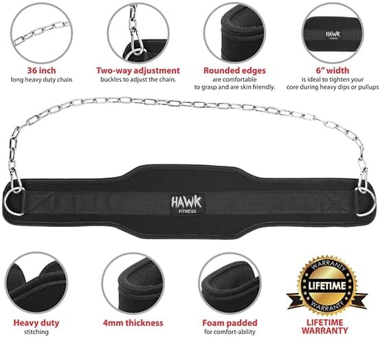 Hawk sportski Dip pojas sa lancem za muškarce & amp; žene, crni 6-inčni široki pojas sa 36 Čelični lanac