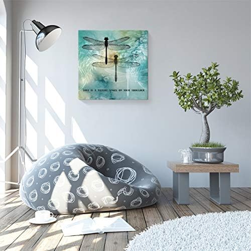 YEHO Umjetnička galerija kvadratna platna zidna umjetnička umjetnička djela dekor za kućnu kancelariju, citat ljubav je anđeo prirode na ramenu Dragonfly štampane slike, razvučene drvenim okvirom, spremne za vješanje, 12 x 12 inča