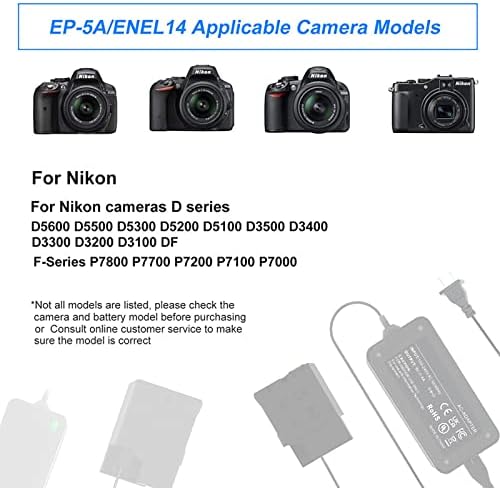 Hisewen EN-EL14 DC baterija za Nikon kamere, EP-5A Power adapter komplet za Nikon D3100 D3200 D3300 D3400 D3500 D5100 D5200 D5300 D5500 D5600 P7800 P7100 kamere