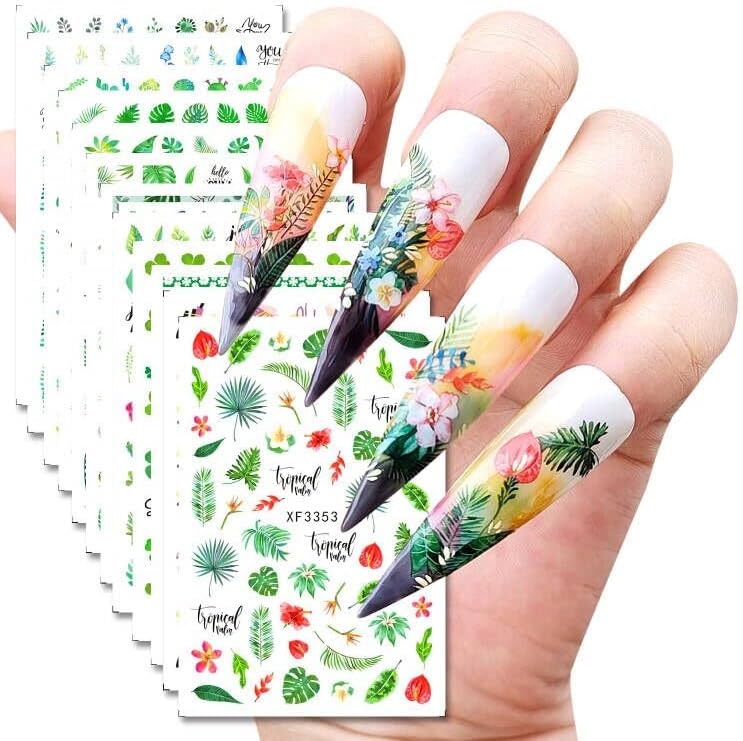 Naljepnice za umjetnost noktiju proljeće ljeto naljepnice za umjetnost noktiju potrepštine 3D samoljepljivi listovi korova zelene naljepnice za nokte za akrilne nokte dizajn savjeti za manikuru dekoracija DIY Decor Nail Art Pribor