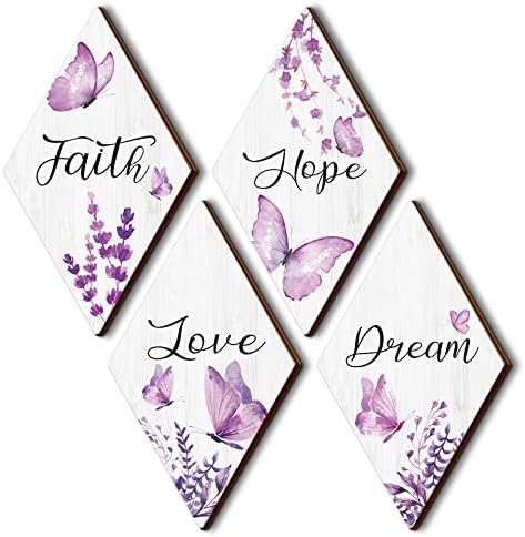 Geelin 4 kom. Ljubičasta Faith Hope Love Dream zidni dekor ljubičasti elegantan proljetni leptir drveni viseći dekor umjetnost ljubičasta leptir soba zid rustikalni dnevni boravak ljubičastih dodataka za djevojčicu