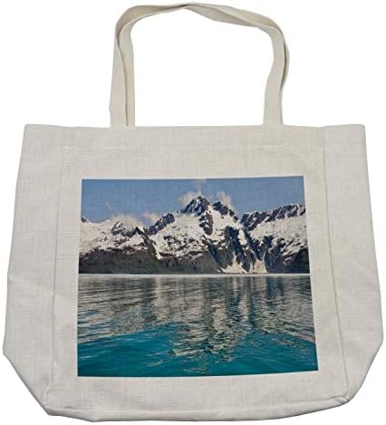 Ambesonne Alaska torba za kupovinu, Aialik Bay Kenai Fjords Arktički pejzaž sjevernoamerička idilična, ekološka torba za višekratnu upotrebu za namirnice plaža i još mnogo toga, 15,5 X 14,5, krema