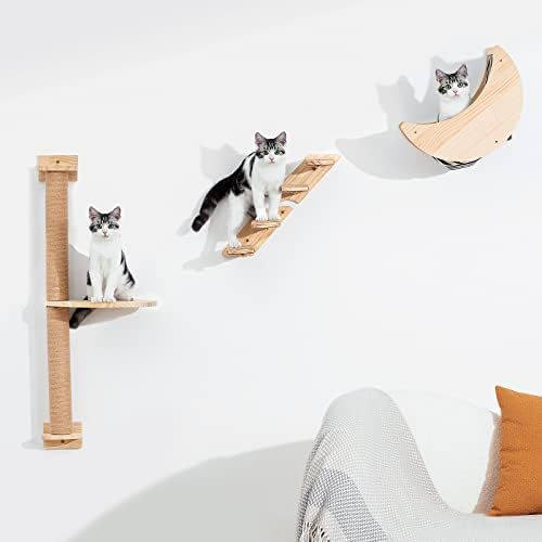 Zidne police za mačke stubovi za grebanje-zidna Mjesečeva viseća mreža stepenice od punog drveta mačji namještaj plutajuća Penjačka igračka viseći držač stepenice za zatvorene mačke