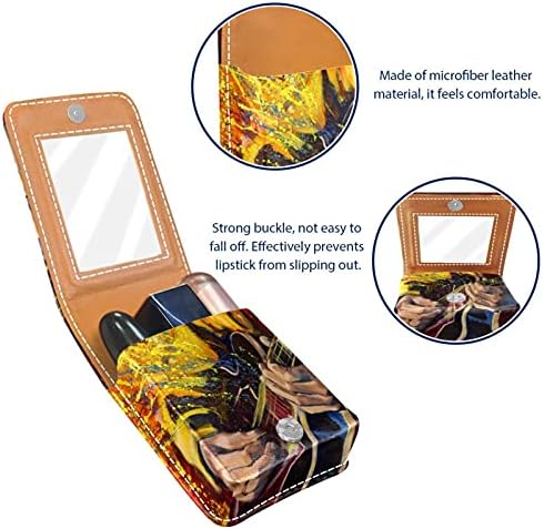 Portable Makeup ruž za usne za putovanja, ulje Painting Retro Jazz gitarista Hands Mini kutija za odlaganje