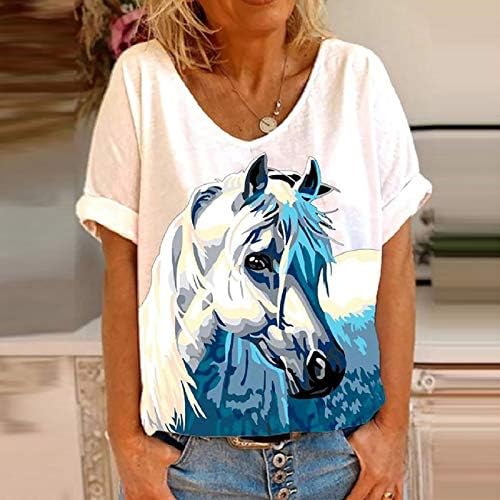 Ženska majica Tie-dye Konjske grafičke majice Uređajte kraljevske rukave TEES TOP LAOSE CALEST pulover Vintage bluze plavi