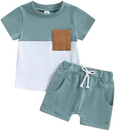 fhutpw baby Toddler boy Odjeća ljetna odjeća 6 12 18 24 mjeseci Patchwork kratki rukav majica